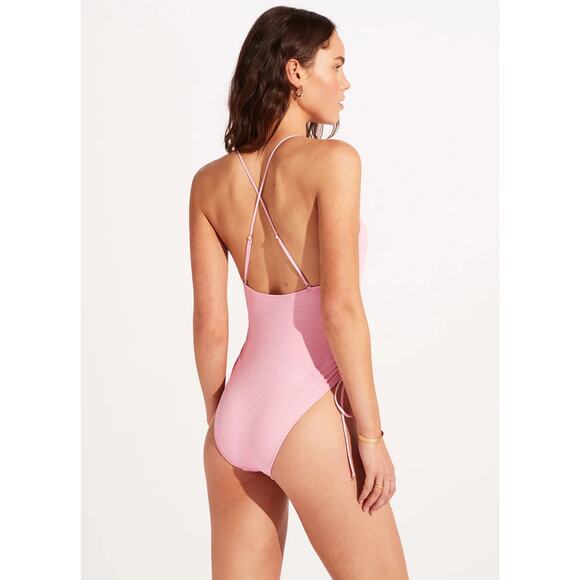 Seafolly Sea Dive Scoop Neck Drawstring Side One Piece US SIZE 12 NWT - Picture 3 of 5